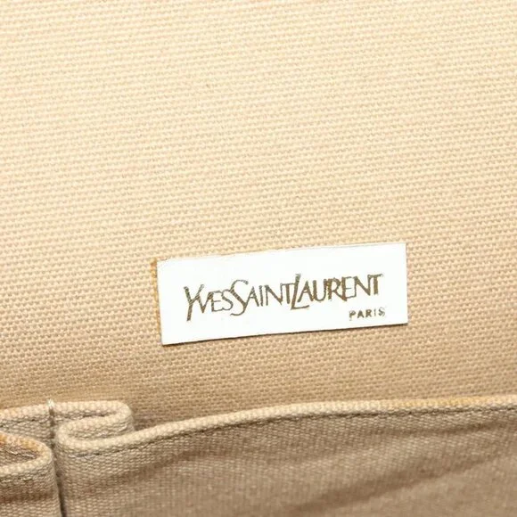 SAINT LAURENT Shoulder Bag Canvas Leather Khaki Auth